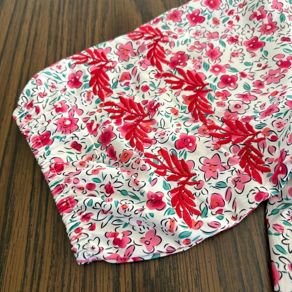 NWOT Embroidered Blouse Floral Size XL White Red Short Sleeve Boho Peasant Flowy - Picture 4 of 9